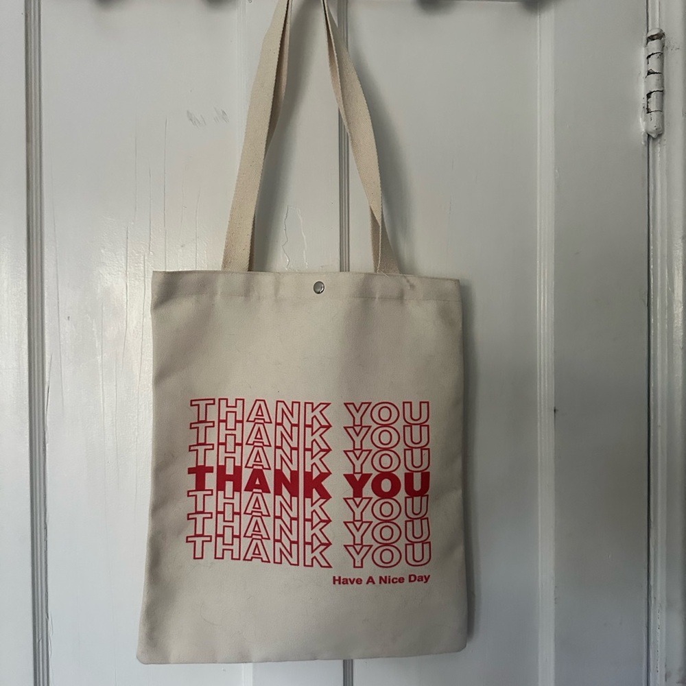 Cream/white tote bag with thank you text
